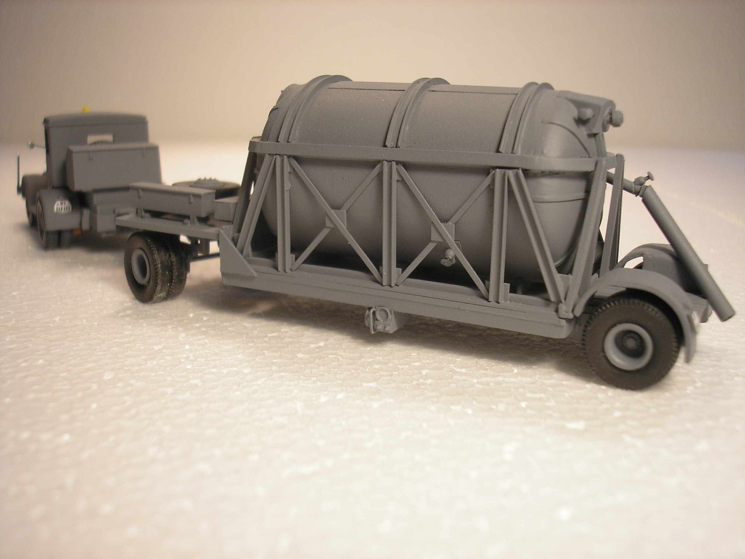 LOX Trailer for V2 Rocket.  Scratch built tank/superstructure.  Wiking modified trailer with Brekina Wheel&amp;tires.